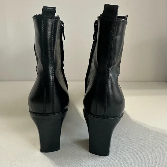 Antonio Melani Heels Black Leather Booties 3” Heel Y2K Chunky Square Toe - Picture 5 of 12
